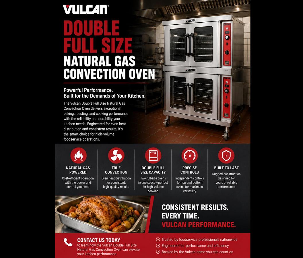 Used Vulcan Double Full Size Natural Gas Convection Oven - 100,000 BTUVulcan Double Full Size Natural Gas Convection Oven - 100,000 BTU