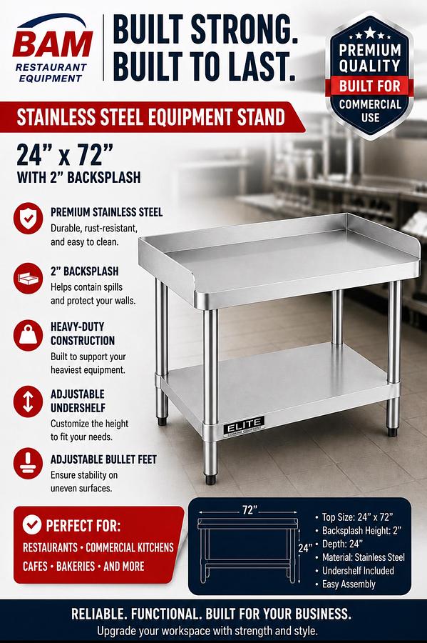 24'x 72' Stainless Steel Equipment Stand with Galvanized Undershelf