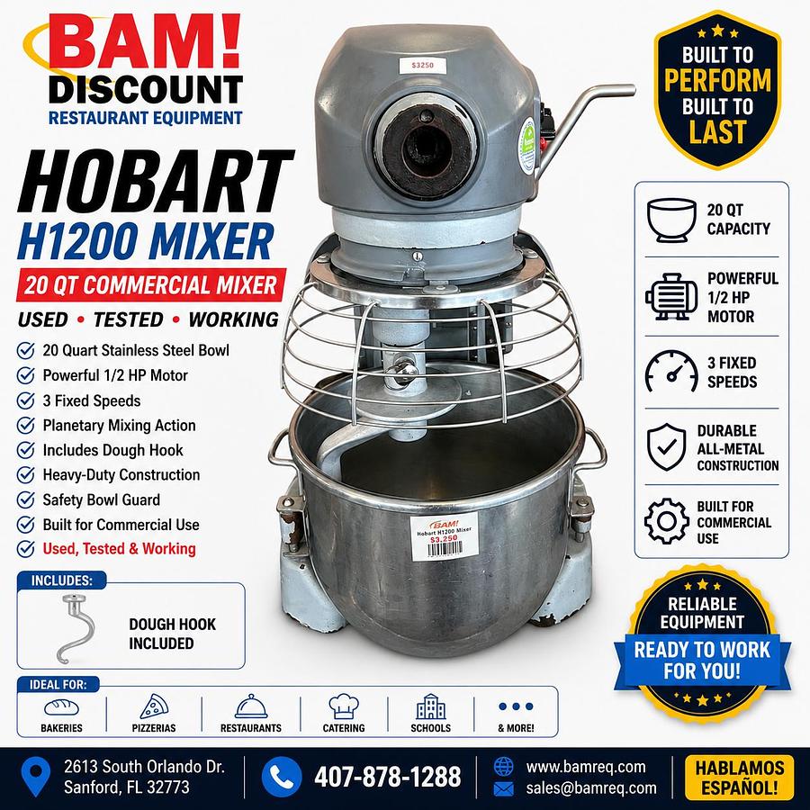Used Hobart H1200 20 Qt Commercial Planetary Mixer w/ Bowl & Dough Hook