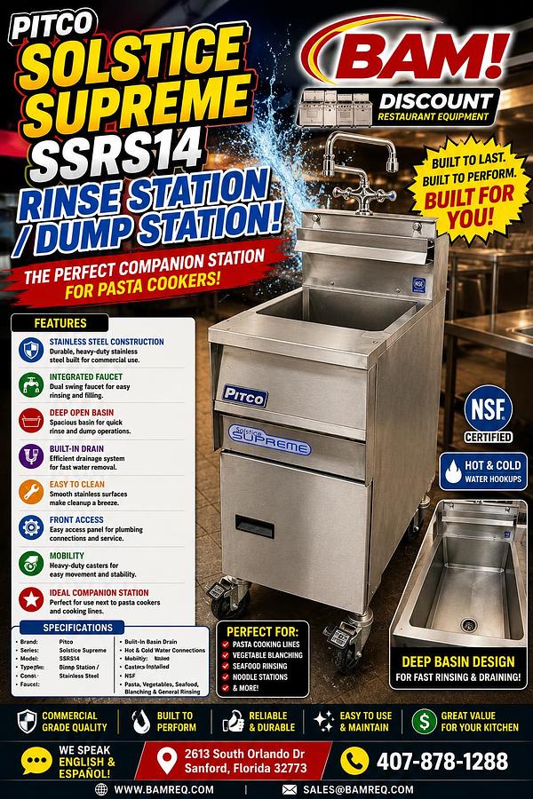Used Pitco Solstice Supreme SSRS14 Stainless Steel Rinse Station / Dump Station NSF