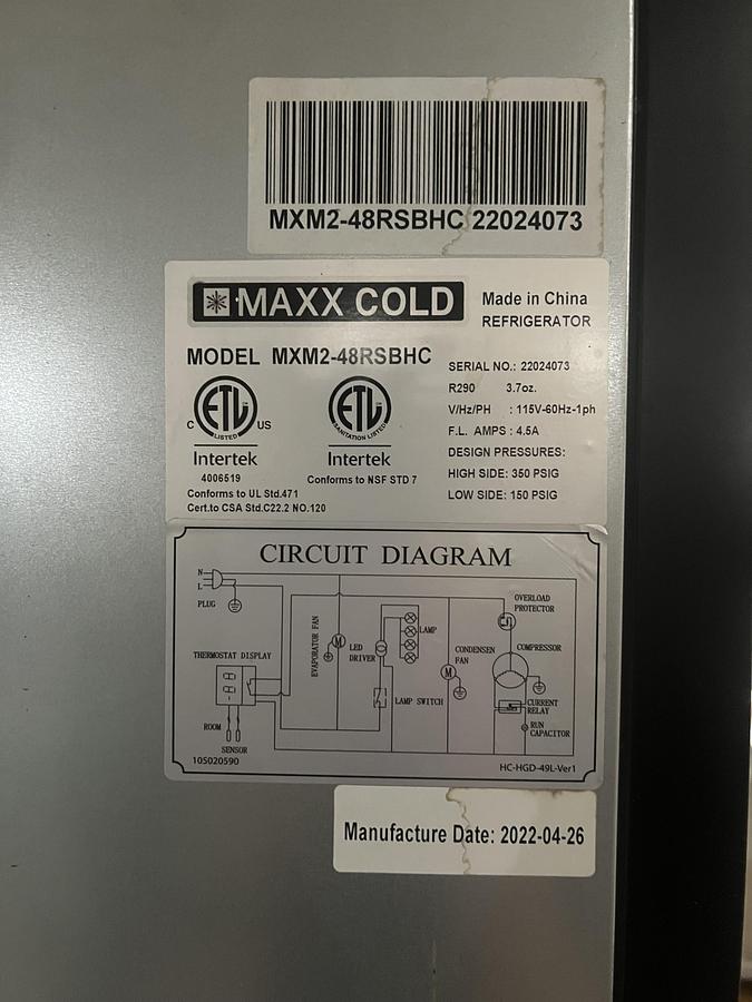 Refurbished MAXX COLD 48” 2-Door Glass Merchandiser Refrigerator Commercial Reach-In Cooler