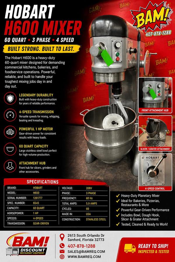 Used Hobart H600 Commercial Mixer
