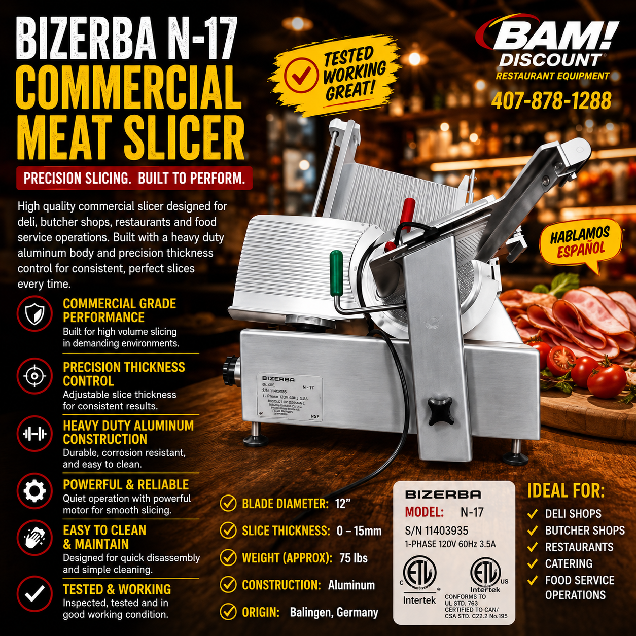 Used Bizerba N-17 Commercial Meat Slicer – Heavy Duty Slicer