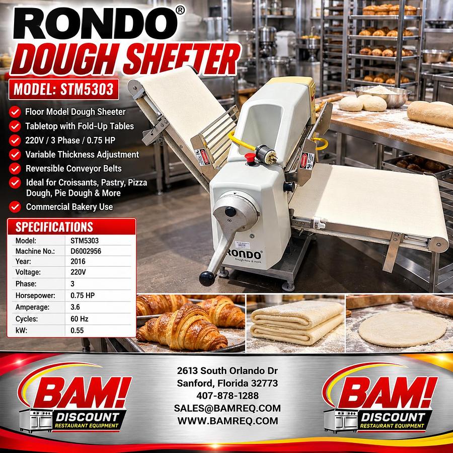 Refurbished RONDO STM5303 Commercial Dough Sheeter 220V 3PH Bakery Pastry Pizza 2016