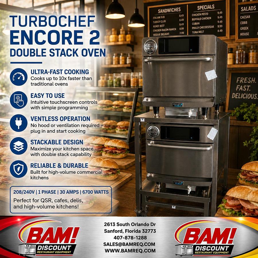 Used TurboChef Encore 2 Double Stack High-Speed Ventless Oven with Stand – 208/240V – Tested & Working
