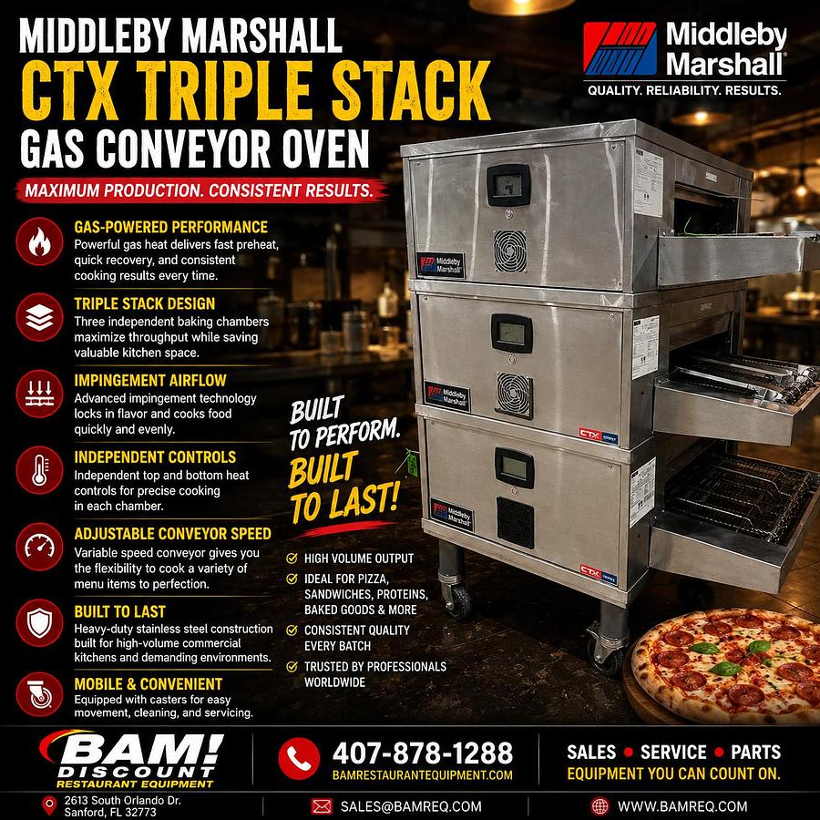Used Middleby Marshall CTX Triple Stack Gas Conveyor Pizza Oven Commercial Tested