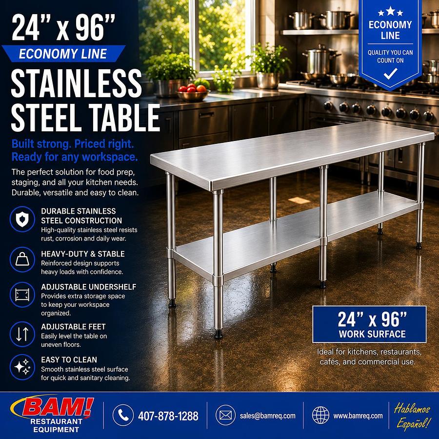 24"x96" Economy Line Stainless Steel Table