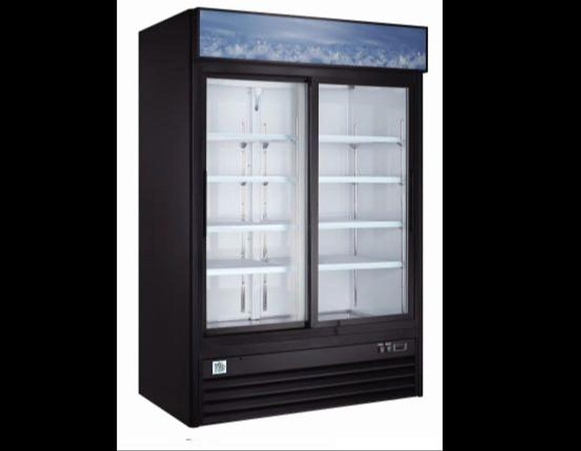 Elite Black Sliding Glass Door Merchandiser Refrigerator with LED Lighting