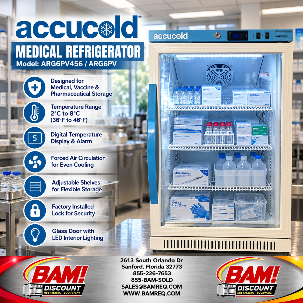Refurbished Accucold Medical Refrigerator – Glass Door – Digital Temperature Control