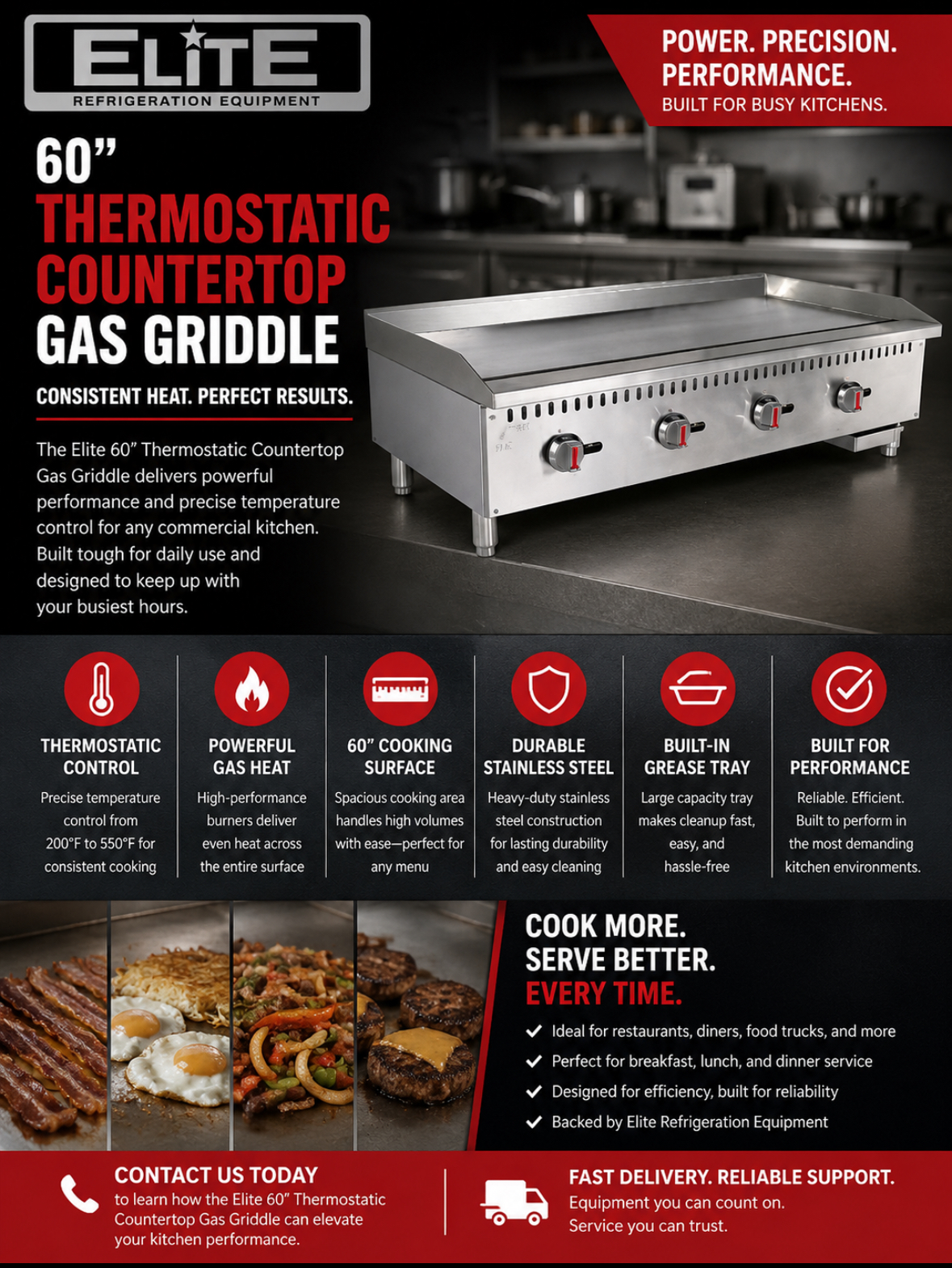 ELITE ETFG-60 Thermostatic Countertop Gas Griddle, 60" | 120,000 BTU