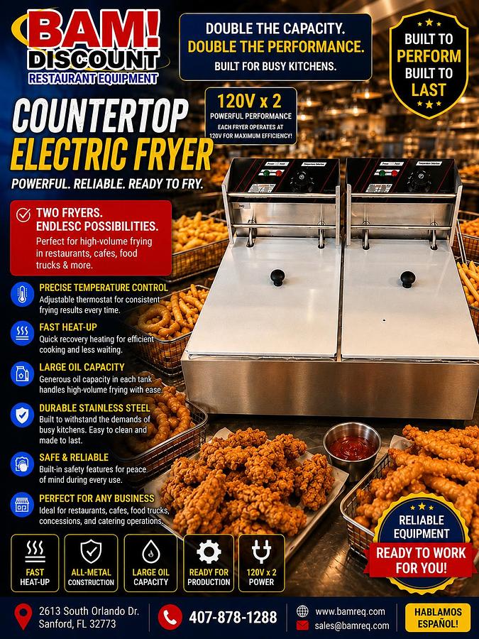 Used Commercial Dual Tank Countertop Electric Deep Fryer – Stainless Steel