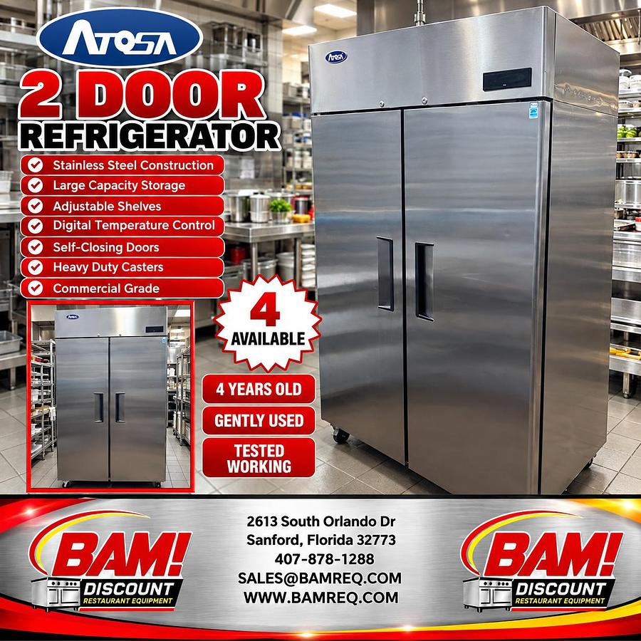 Refurbished Atosa 2 Door Commercial Reach-In Refrigerator Stainless Steel – 4 Available