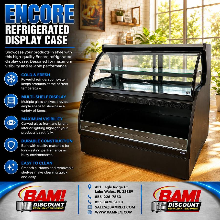 Refurbished Encore Commercial Refrigerated Display Case Curved Glass Merchandiser Deli Bakery