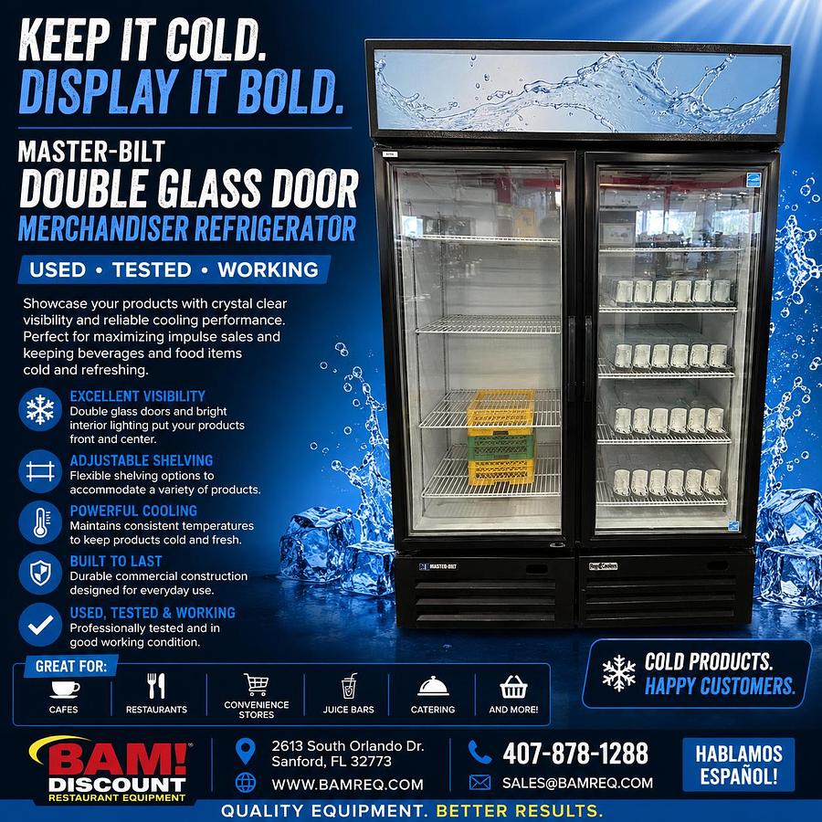 Used Master-Bilt Single Glass Door Merchandiser Refrigerator Cooler Display