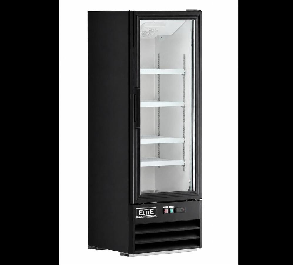 Elite 8.5Cu.Ft Black Customizable Swing Glass Door Merchandiser Refrigerator with LED Lighting