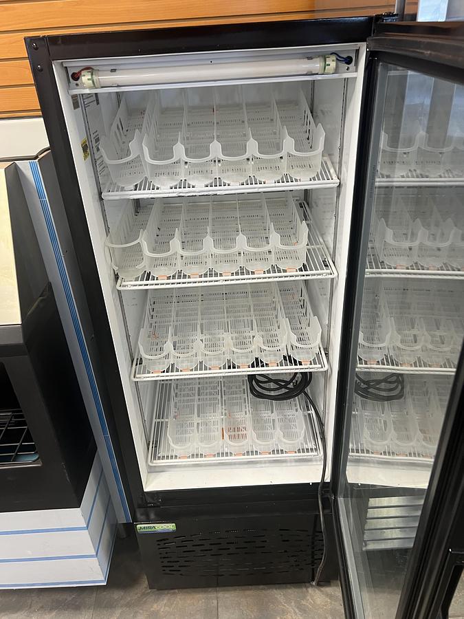 Used MiraCool Commercial Glass Door Merchandiser Refrigerator – Glass Display Cooler – Black – LED – Used