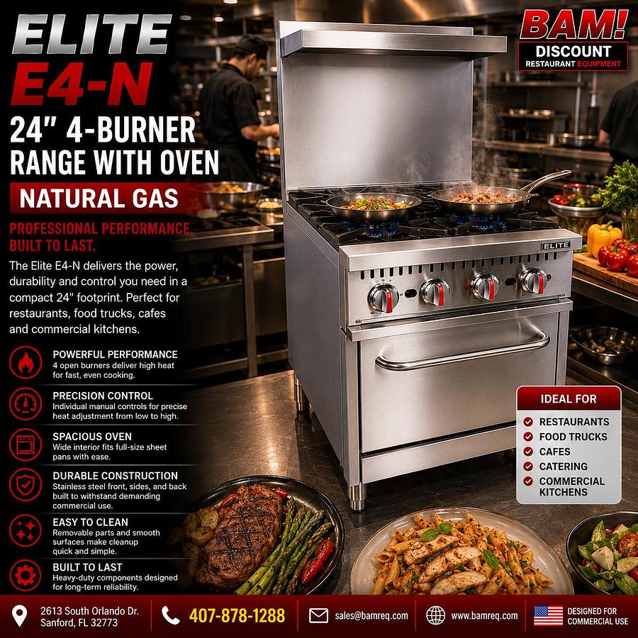 ELITE E4-N 24" 4-Burner Range with Oven | Natural Gas