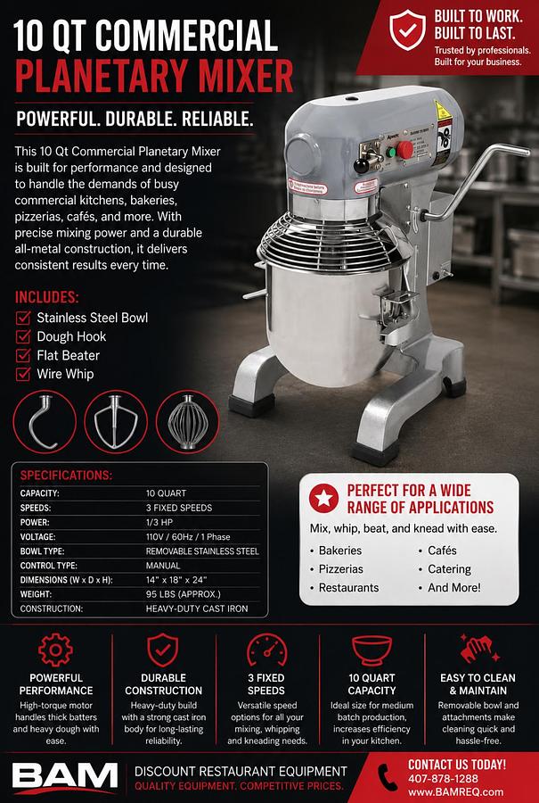 10 Quart Commercial Planetary Mixer
