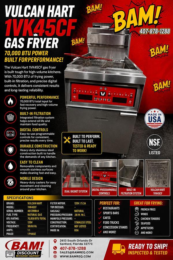 Used Vulcan Hart 1VK45CF Gas Fryer