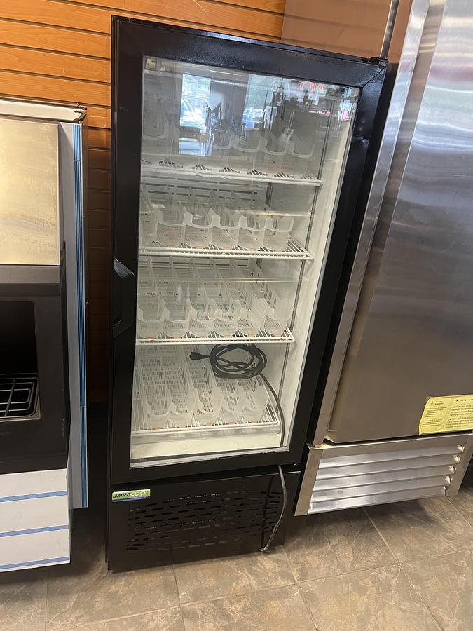 Used MiraCool Commercial Glass Door Merchandiser Refrigerator – Glass Display Cooler – Black – LED – Used
