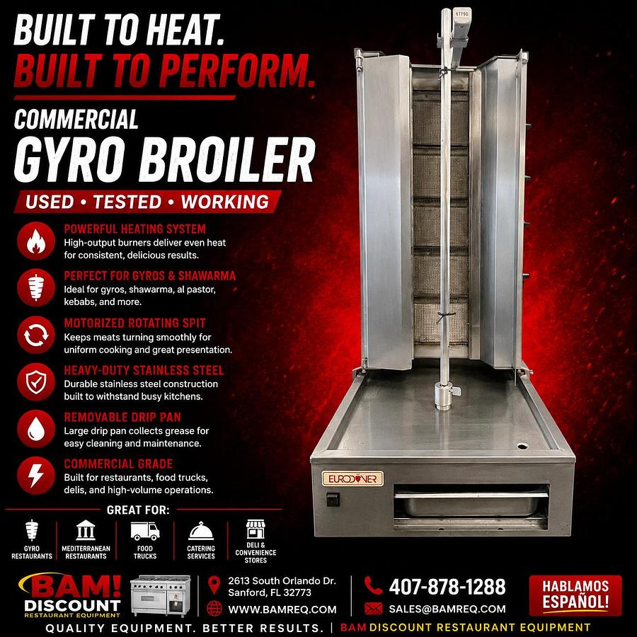 Used Eurodyner Commercial Gas Gyro Broiler Shawarma Machine Tested Working