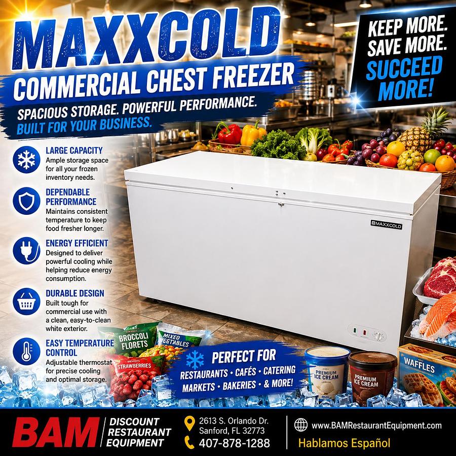 Maxx Cold Commercial Chest Freezer – Heavy-Duty Restaurant Freezer – Large Capacity – Locking Lid