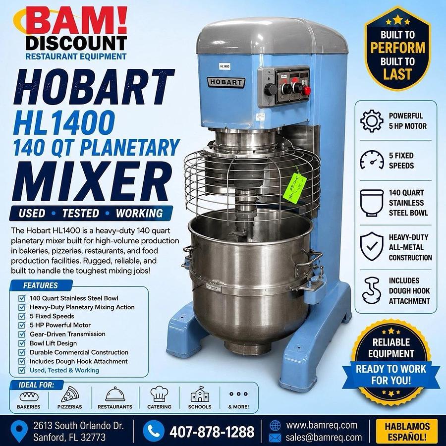 Used Hobart Legacy HL1400-1STD 140 Qt. Planetary Floor Mixer with Guard & Dough Hook