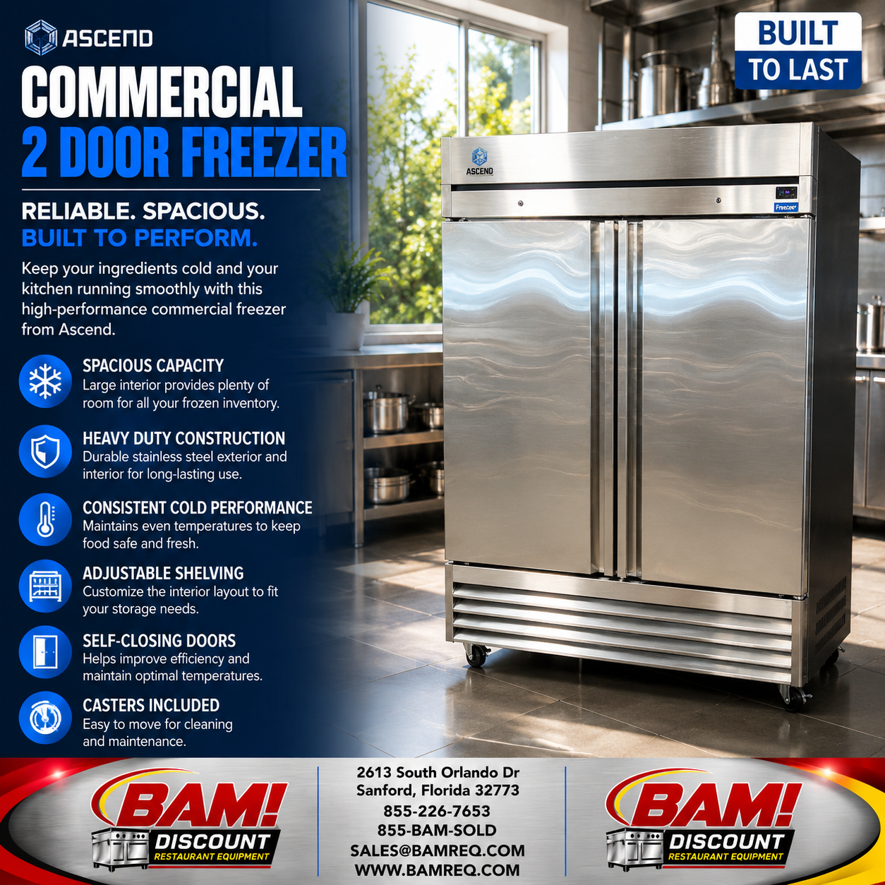 Refurbished ASCEND 2-DOOR COMMERCIAL REACH-IN FREEZER