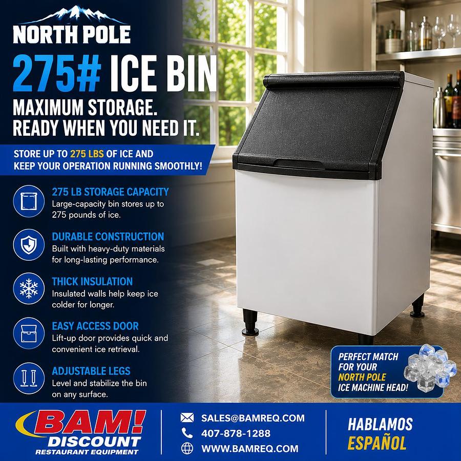 North Pole 275 lb Commercial Ice Storage Bin – Stainless Steel Ice Bin