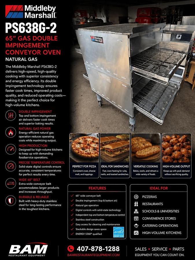 Used Middleby Marshall PS638G-2 65” Gas Double Impingement Conveyor Oven - Natural Gas