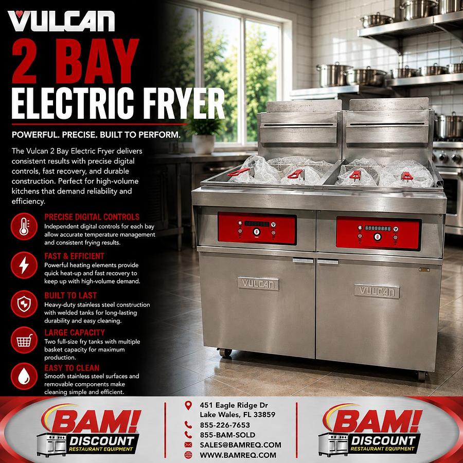 Refurbished Vulcan 2 Bay Commercial Electric Fryer Dual Vat Digital Controls Heavy Duty