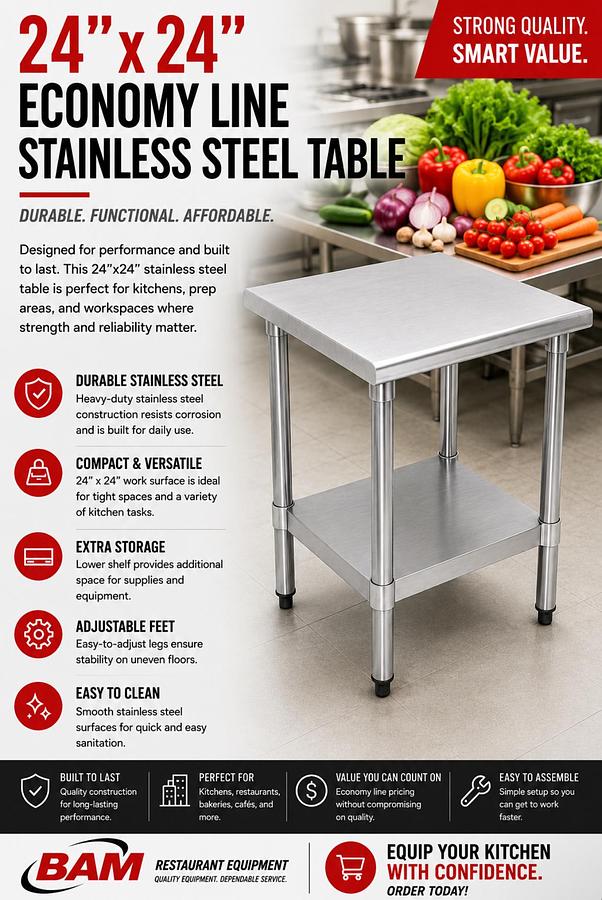 24"x24" Economy Line Stainless Steel Table