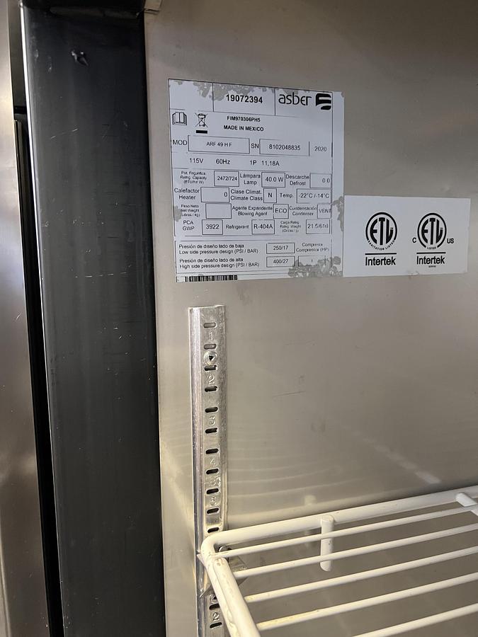 Used Asber Two Door Reach-In Refrigerator – Commercial Upright Refrigerator – Stainless Steel – 115V