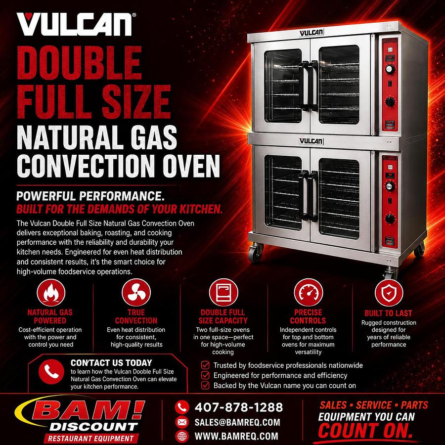 Used Vulcan Double Full Size Natural Gas Convection Oven - 100,000 BTUVulcan Double Full Size Natural Gas Convection Oven - 100,000 BTU