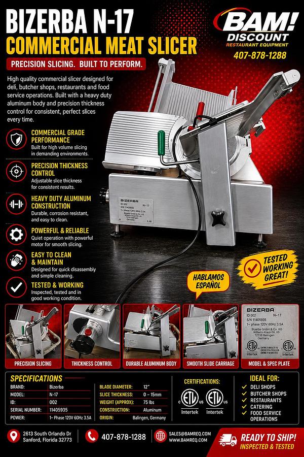 Used Bizerba N-17 Commercial Meat Slicer – Heavy Duty Slicer