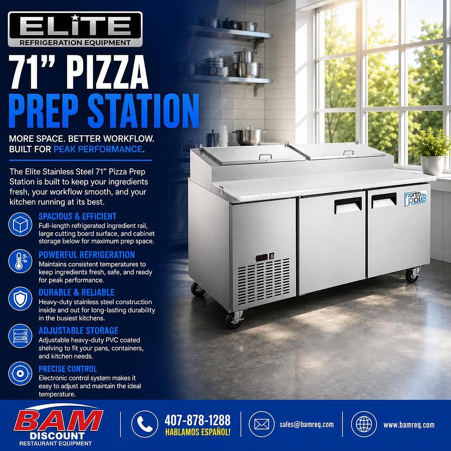 Elite Stainless Steel 71" Pizza Make Table on Castors