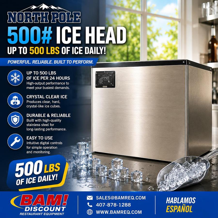 North Pole 500 lb Commercial Ice Machine Head – Air Cooled Ice Maker – Stainless Steel – 115V