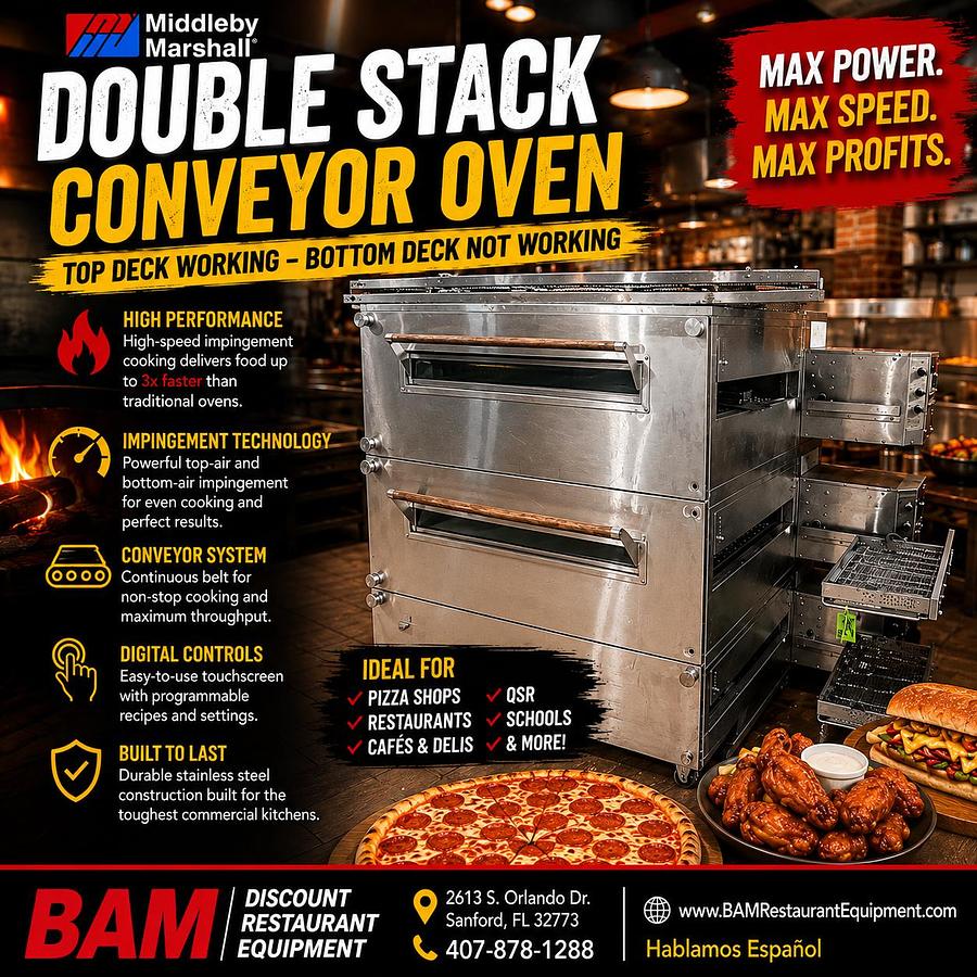 Used Middleby Marshall Double Stack Conveyor Pizza Oven – Top Oven Working – Bottom Oven for Parts/Storage