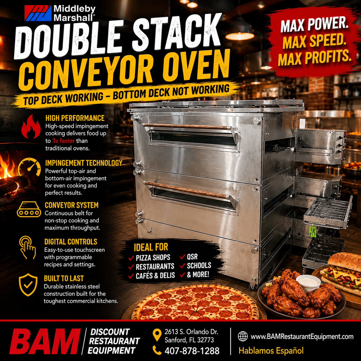Used Middleby Marshall Double Stack Conveyor Pizza Oven – Top Oven Working – Bottom Oven for Parts/Storage