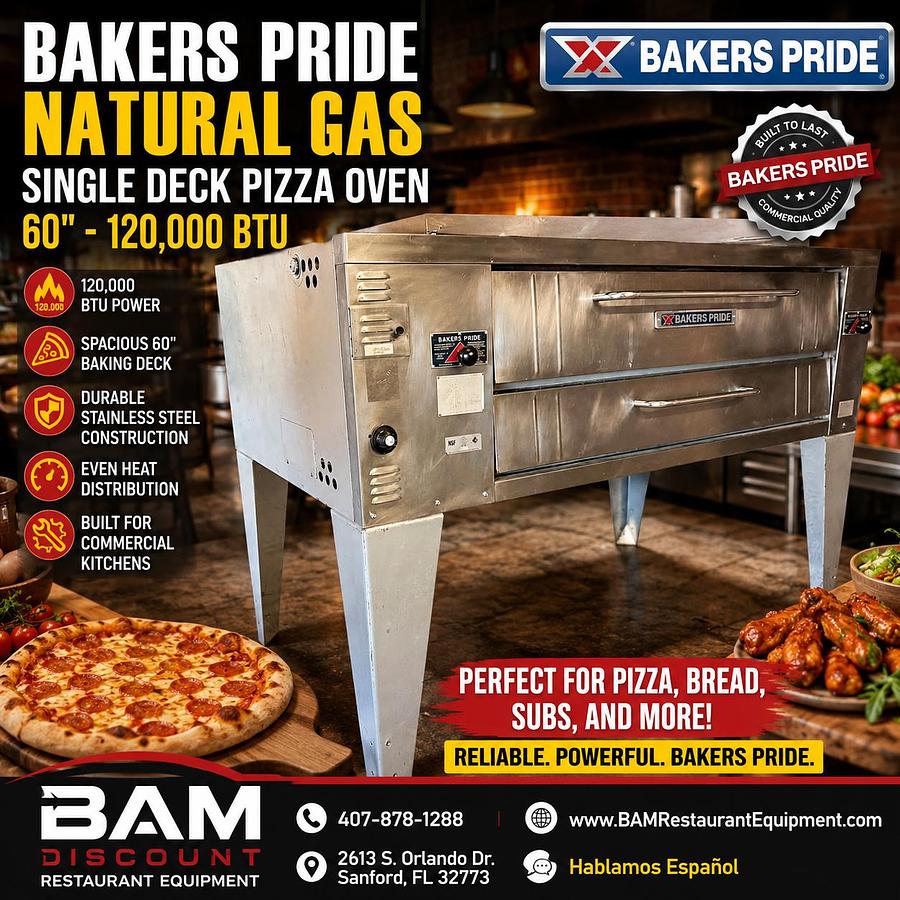 Used Bakers Pride Natural Gas Single Deck Pizza Oven 60" - 120,000 BTUBakers Pride Natural Gas Single Deck Pizza Oven 60" - 120,000 BTU