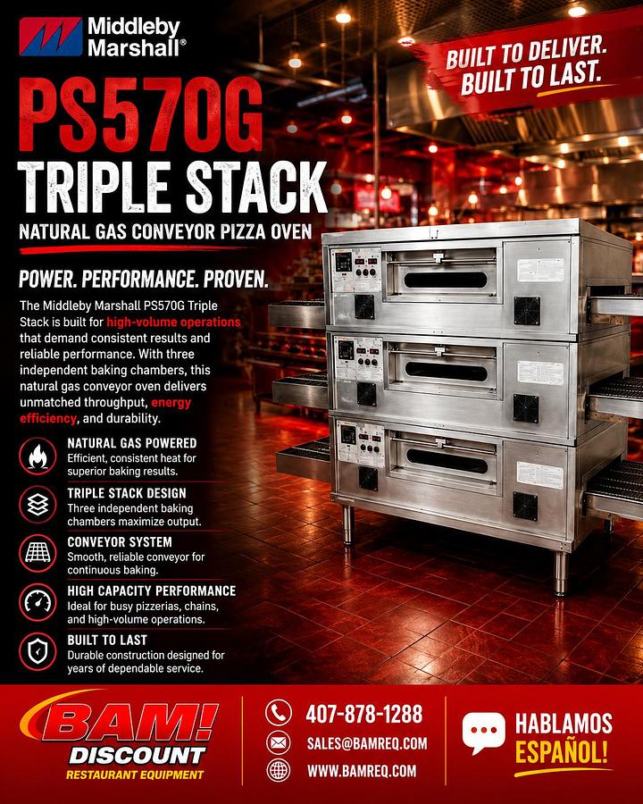 Refurbished Middleby Marshall PS570G Triple Stack Pizza Oven Conveyor Natural Gas- Tested
