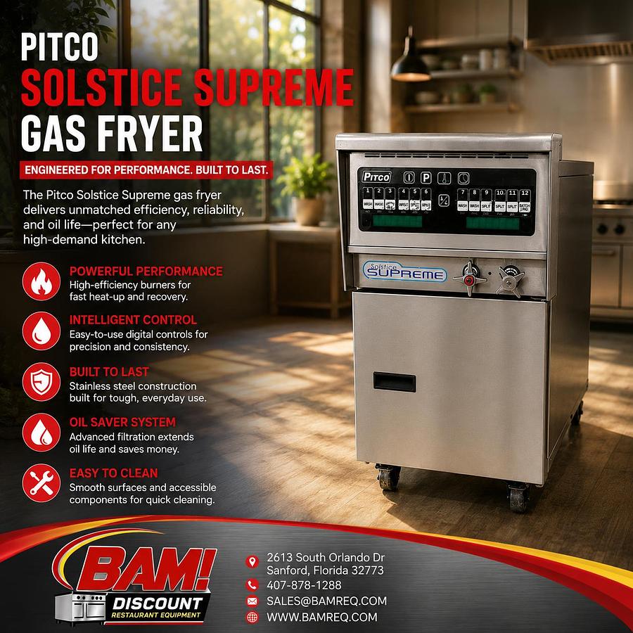 Used Pitco Solstice Supreme Gas Floor Fryer – Digital Controls
