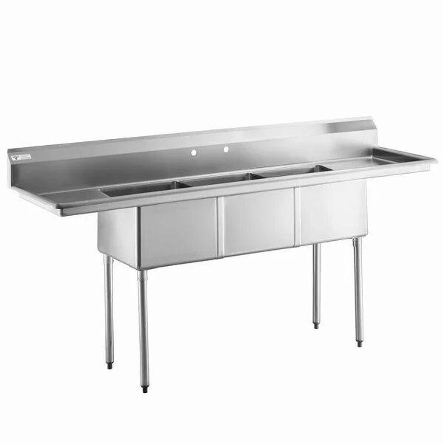 Elite 90” Three Compartment Stainless Steel Sink With Two Drainboards