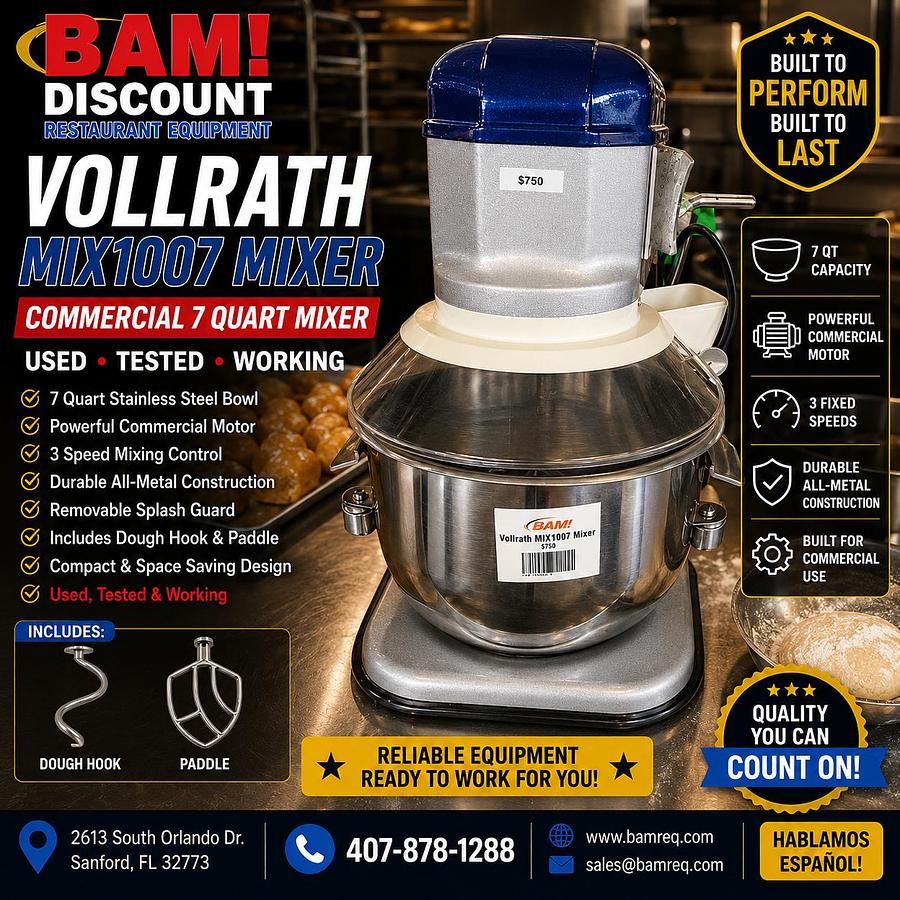 Used Vollrath MIX1007 7 Qt Commercial Countertop Mixer w/ Bowl & Attachments
