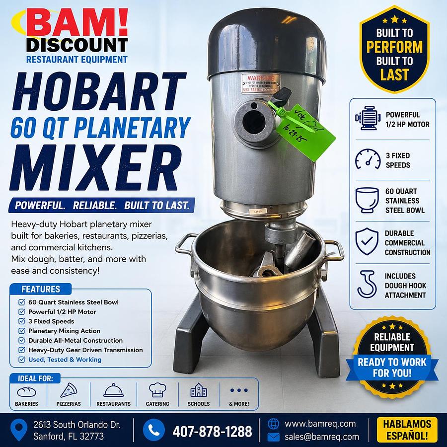 Used Hobart 60 Qt Commercial Planetary Mixer Dough Mixer w/ Bowl & Hook