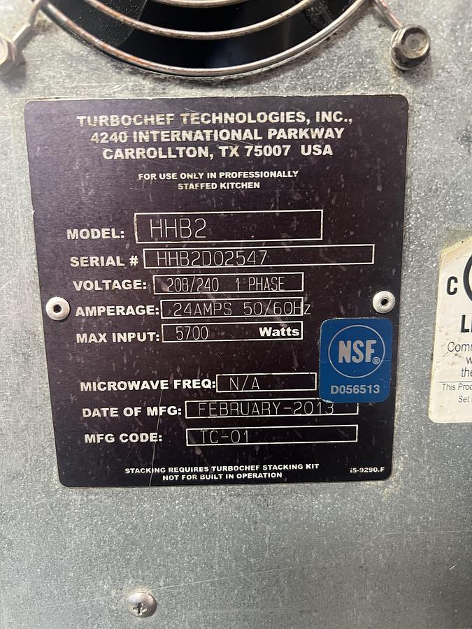 Used TurboChef High h Batch 2 High-Speed Convection Microwave Oven