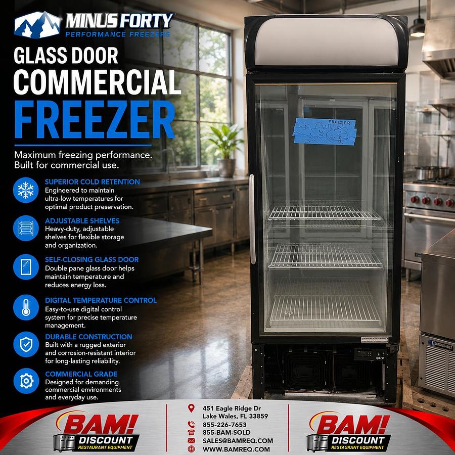 Refurbished Minus Forty Single Glass Door Commercial Display Freezer Merchandiser Upright