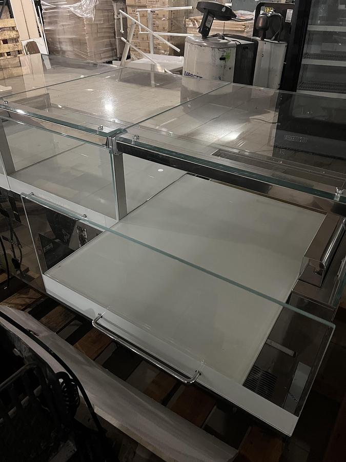 Refurbished Oscartek 3-Section Glass Refrigerated Display Case Stainless Steel Merchandiser