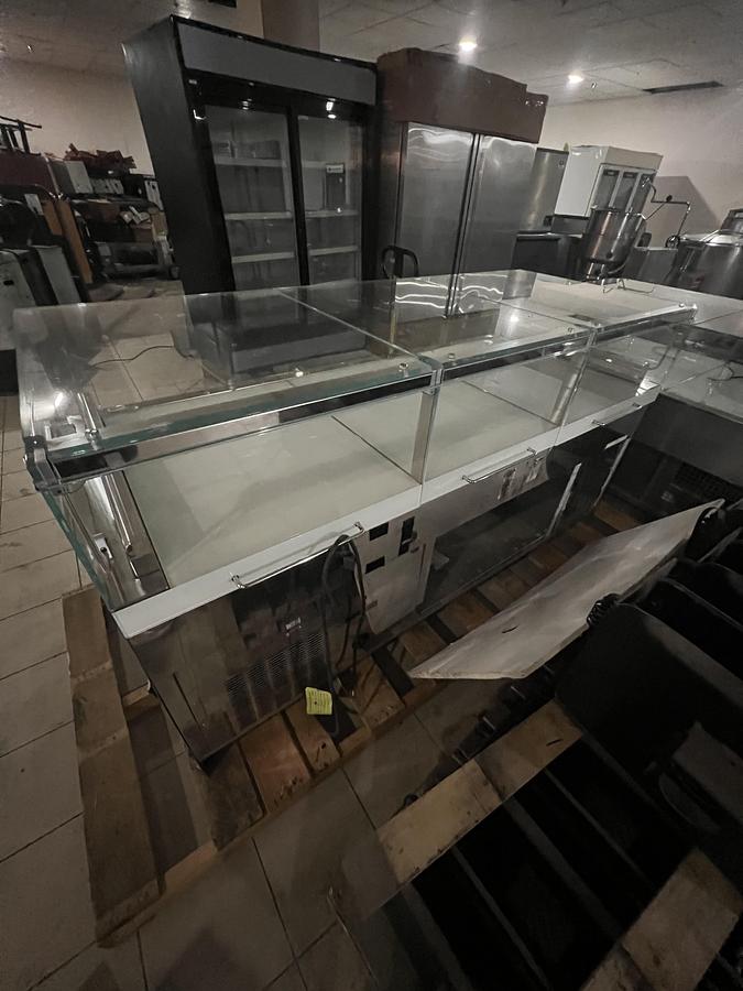 Refurbished Oscartek 3-Section Glass Refrigerated Display Case Stainless Steel Merchandiser