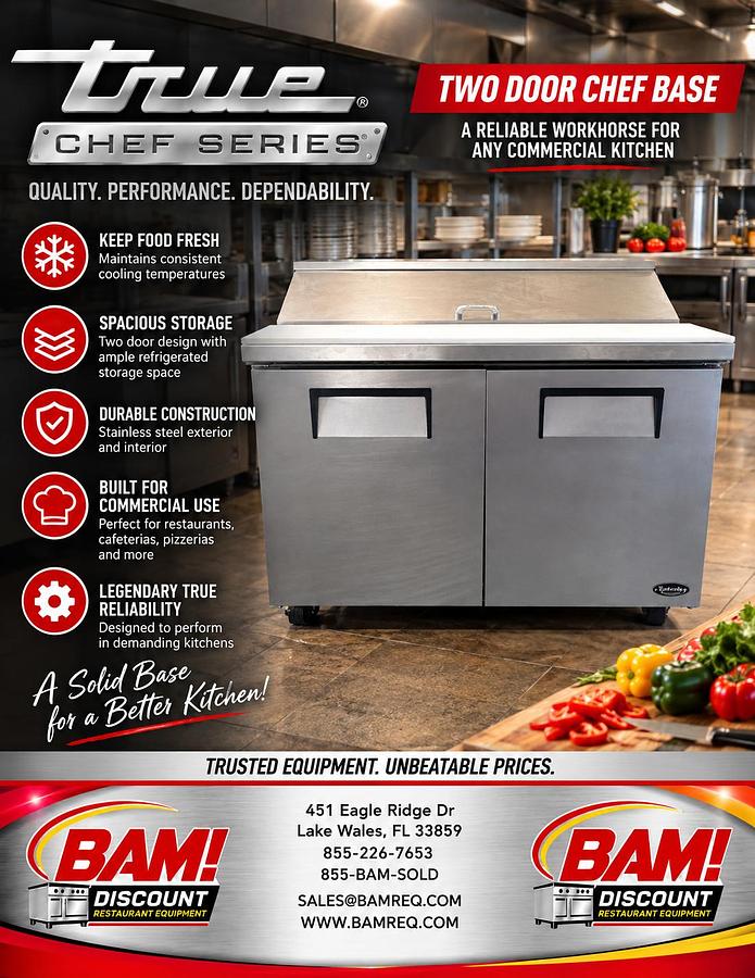 Refurbished TRUE Two Door Sandwich Prep Table Commercial Refrigerated Prep Station